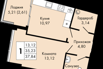 Студия, 37,8 м², 3/9 эт.