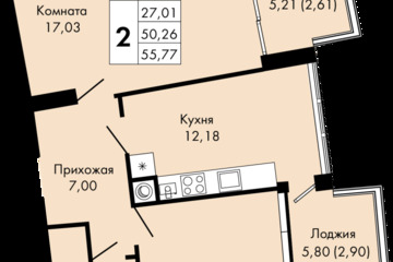 2-к квартира, 55,7 м², 3/9 эт.