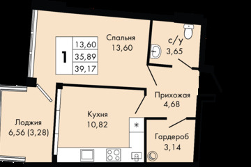 1-к квартира, 39,8 м², 4/9 эт.