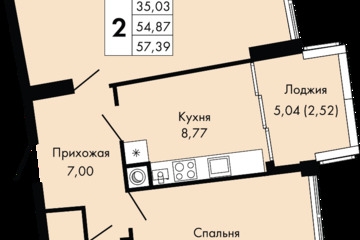 2-к квартира, 57,3 м², 4/9 эт.