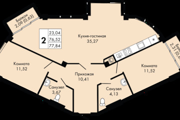 2-к квартира, 77,8 м², 5/9 эт.