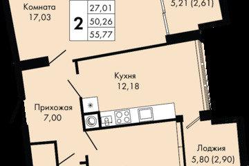 2-к квартира, 55,7 м², 5/9 эт.