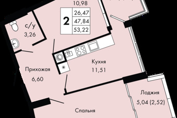 2-к квартира, 57,4 м², 6/9 эт.