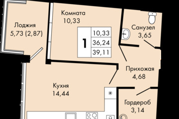 1-к квартира, 39,1 м², 7/9 эт.