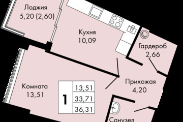 1-к квартира, 36,3 м², 7/9 эт.