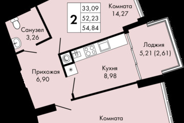 2-к квартира, 54,8 м², 7/9 эт.