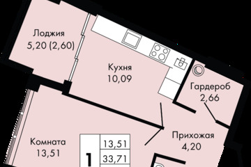 1-к квартира, 36,3 м², 9/9 эт.