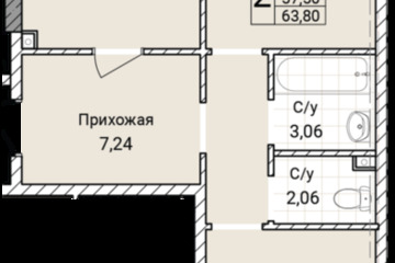 2-к квартира, 63,8 м², 1/9 эт.