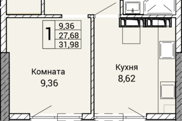 1-к квартира, 31,9 м², 7/9 эт.