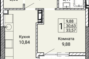 1-к квартира, 33,5 м², 2/9 эт.